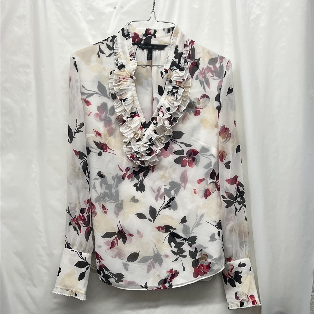 White House Black Market Red and Black Floral Top
